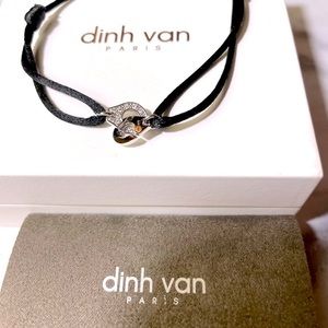 Menottes R8 white gold and diamond bracelet on a black silk cord